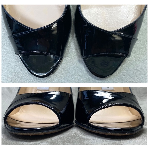 SOLD $$$ JIMMY CHOO Italy Black Patent Leather Block Heel Peep Toe Pump EU 38.5 - Picture 6 of 10